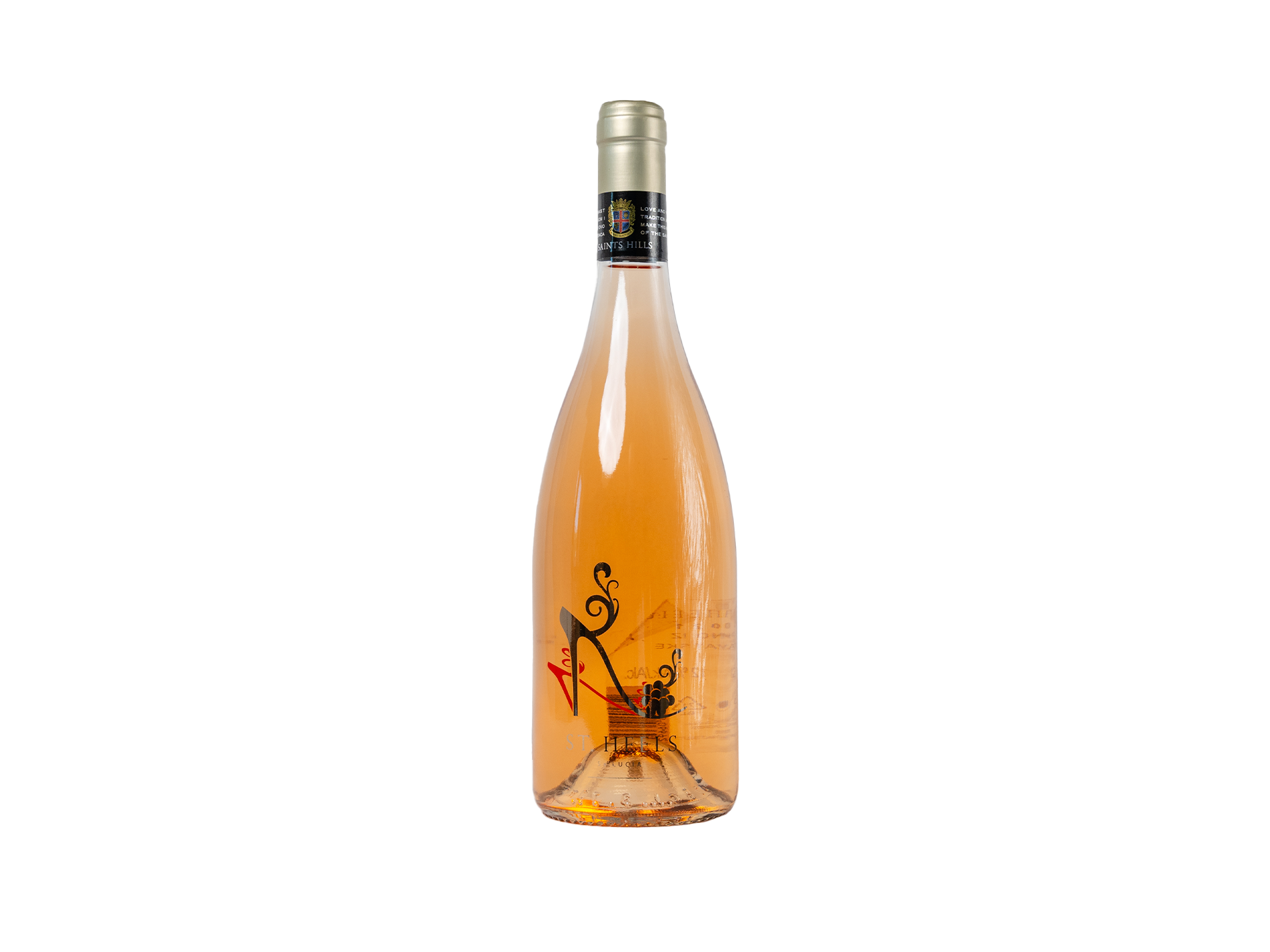 Wine bottle with a decorative label on a white background