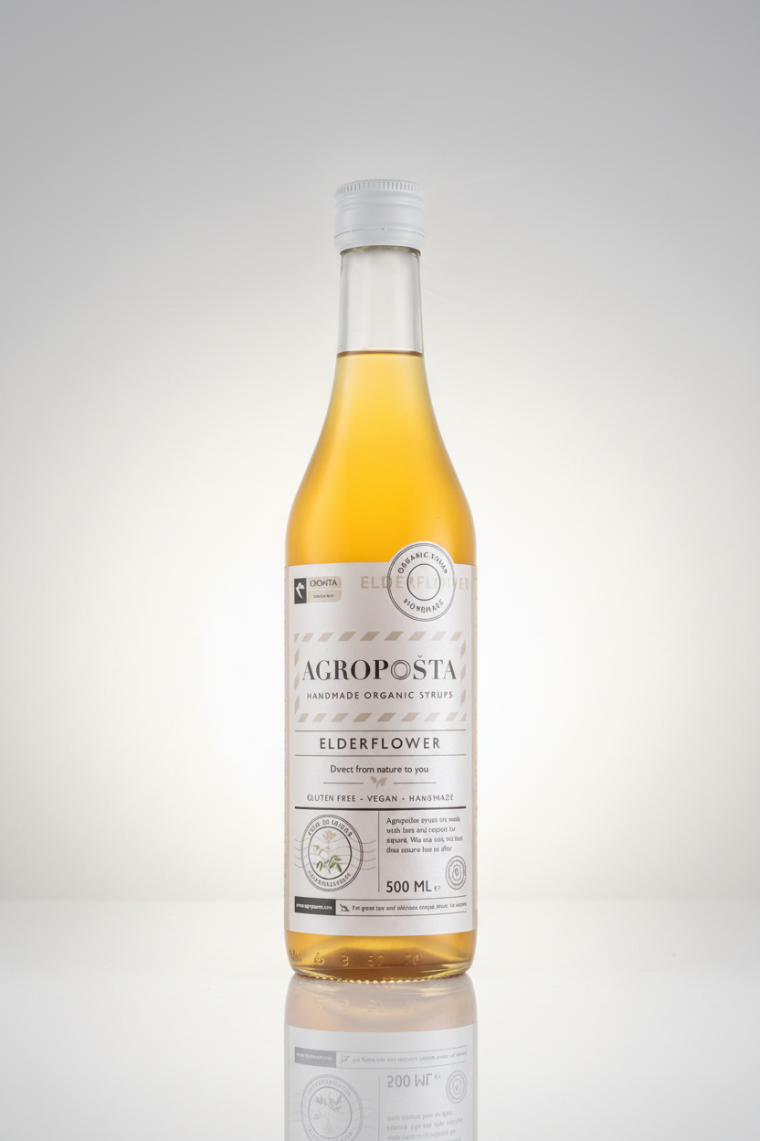 Bottle of Agroposta Elderflower on a white background