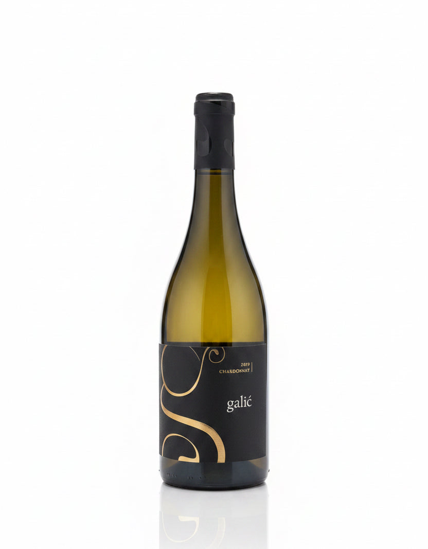 Wine bottle with a black label on a white background