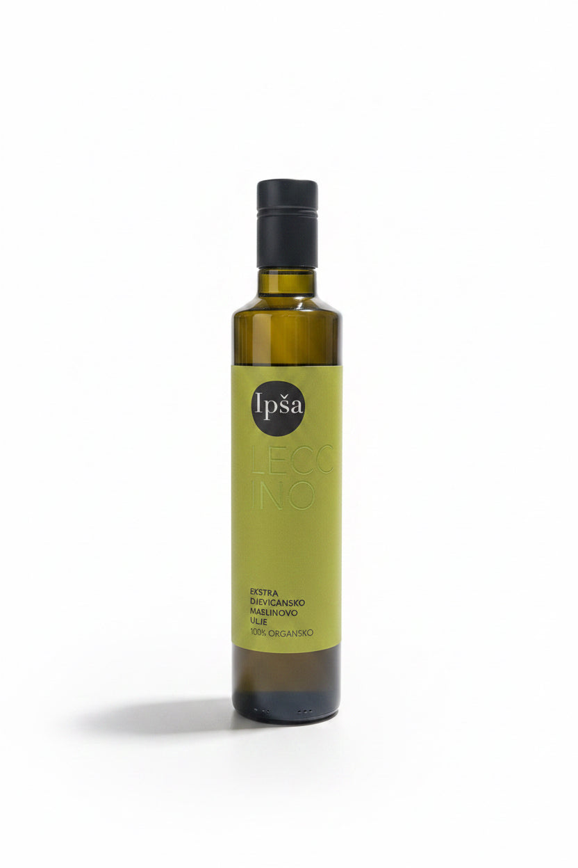 Bottle of olive oil with 'Ipsa' label on a white background
