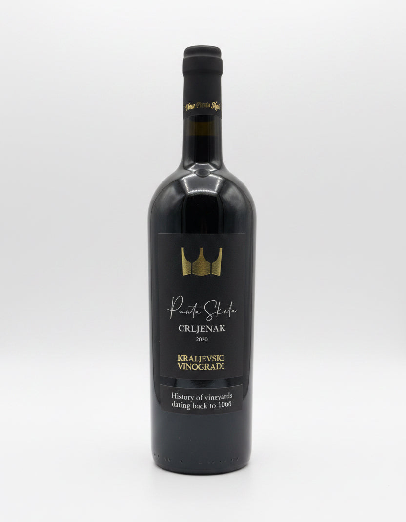Black wine bottle with gold accents on a white background