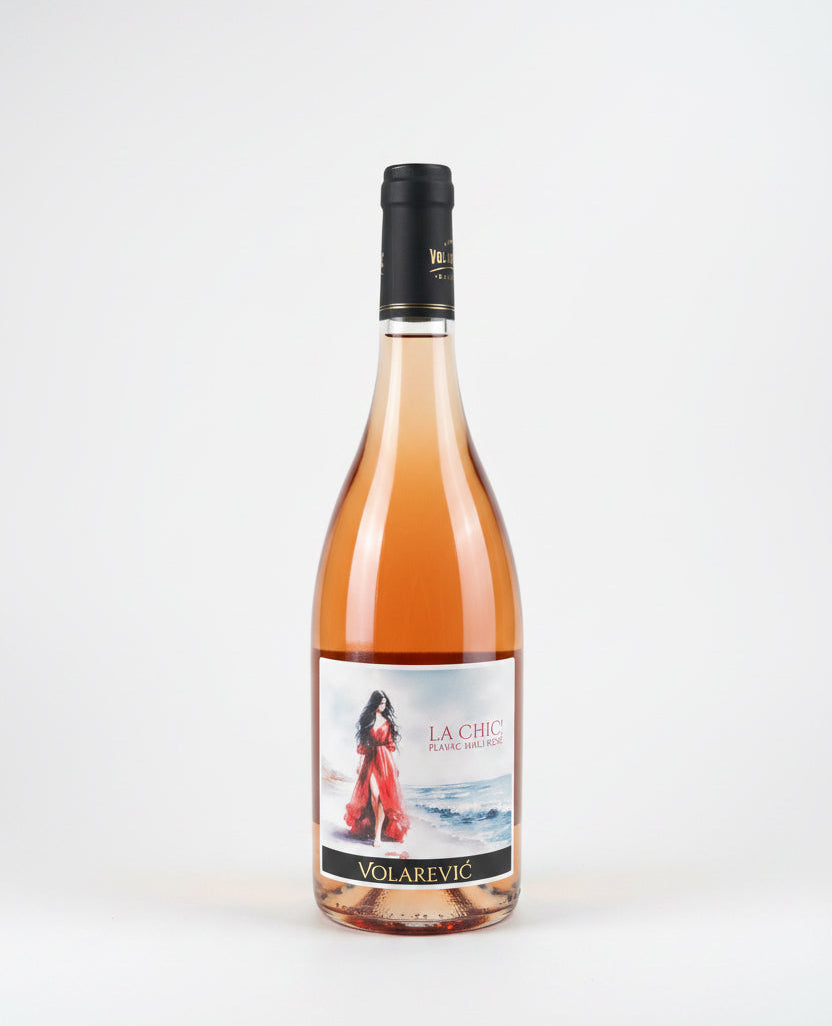 Wine bottle with a label on a white background