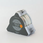 Packaged product with a clear window on a light gray background
