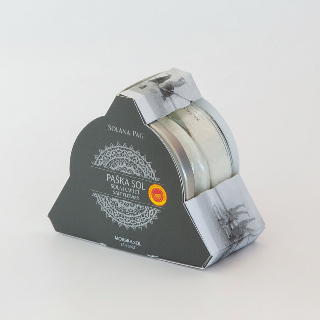 Packaged product with a clear window on a light gray background