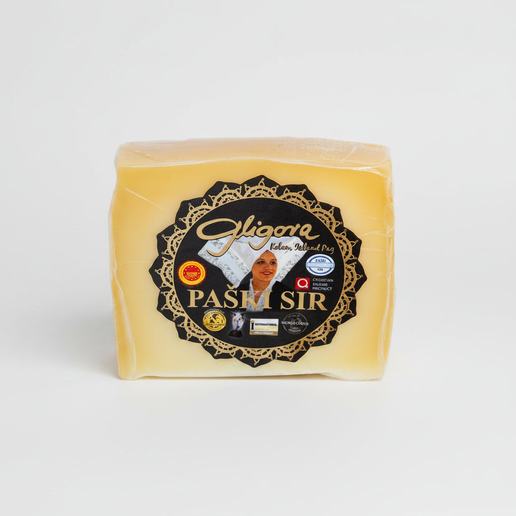 Packaged cheese with 'Gligore' branding on a white background
