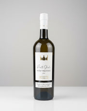 Wine bottle with a white label on a gray background