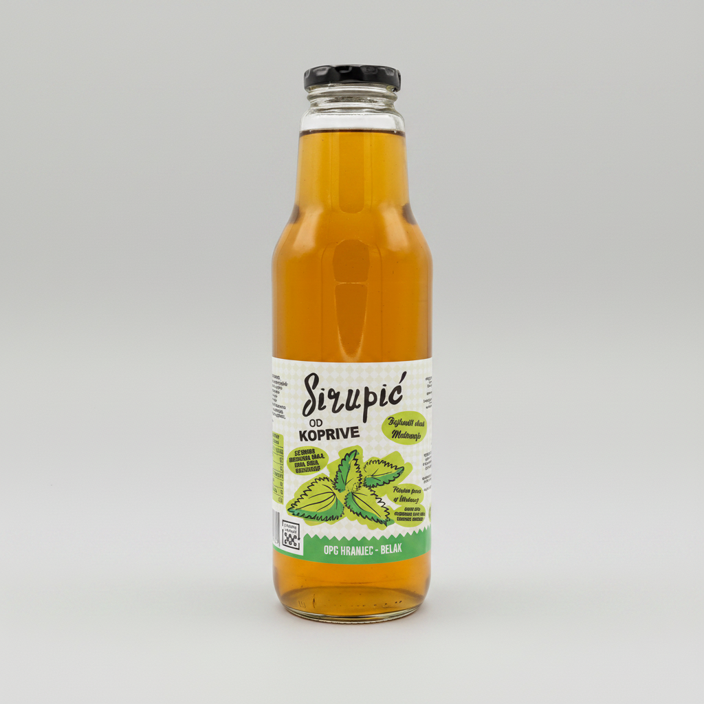 Bottle of Sirupic with a label on a white background