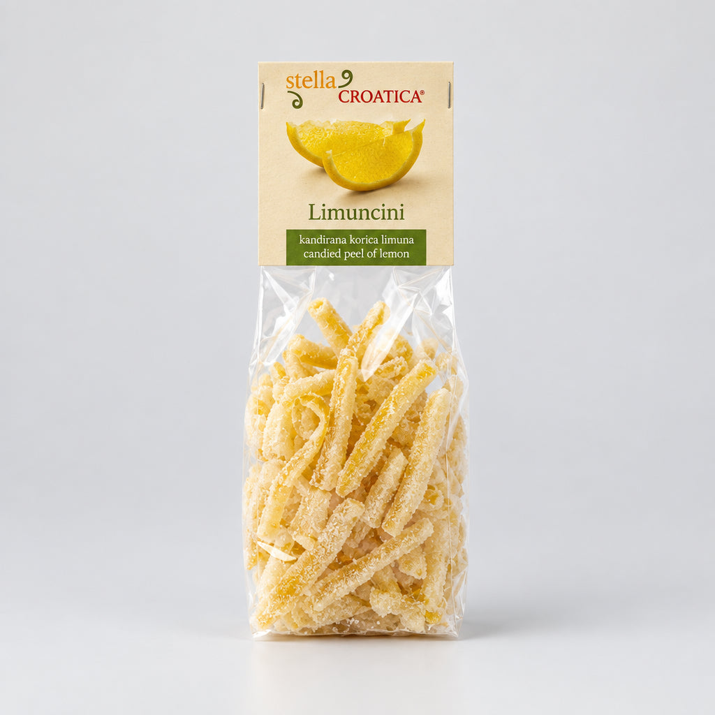 Packaged pasta with a label on a white background