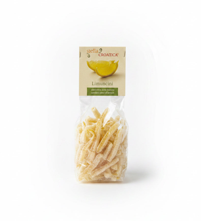Packaged pasta with a label on a white background