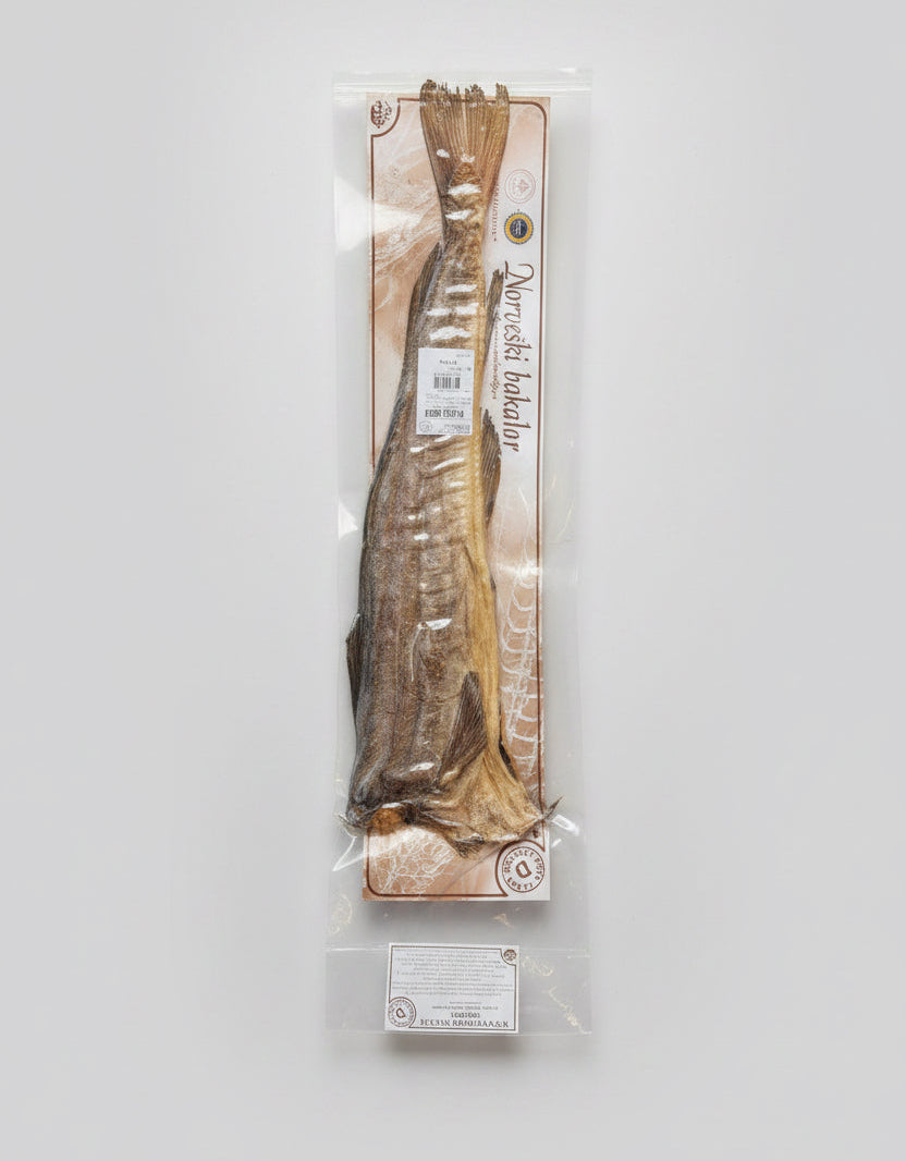 Dried fish in packaging on a white background