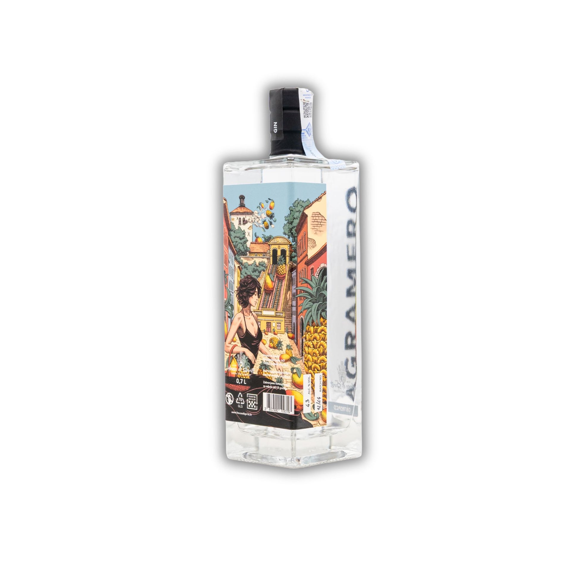 Bottle of Agramero with a colorful label on a white background