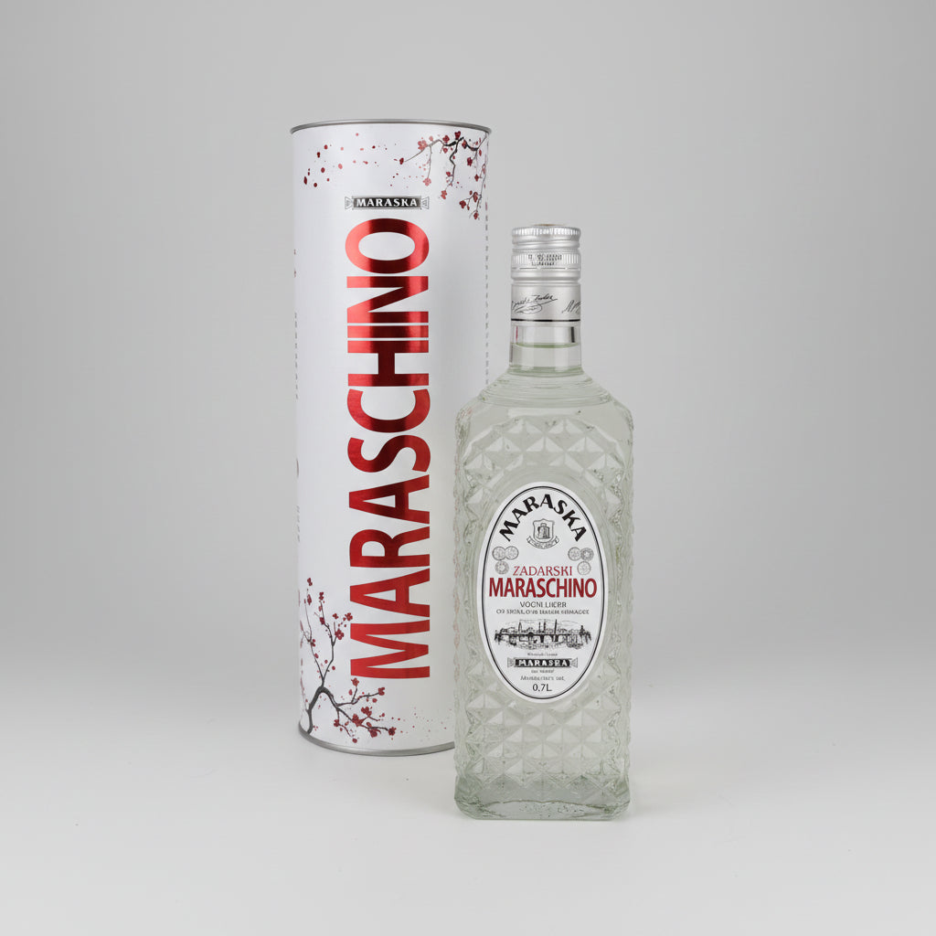 Original Zadar Maraschino Maraska liqueur in a traditional straw-wrapped bottle, 0.70 L