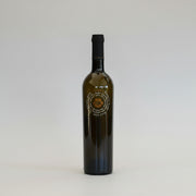 Wine bottle with a label on a white background