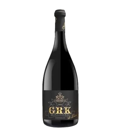 Wine bottle with a black label on a white background