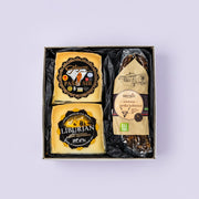 Obala coastal heritage gift box by Gligora containing a premium dual cheese selection of legendary Pag cheese and artisan Liburjan cheese, paired with traditional Histris Boškarin sausage in a stylish Vistadolce box.